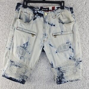 Makobi Jean Shorts Mens 32 Acid Wash Baggy Loose Distressed Grudge Denim Zippers